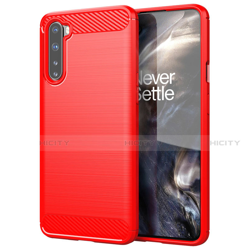 Silikon Hülle Handyhülle Gummi Schutzhülle Flexible Tasche Line für OnePlus Nord Rot