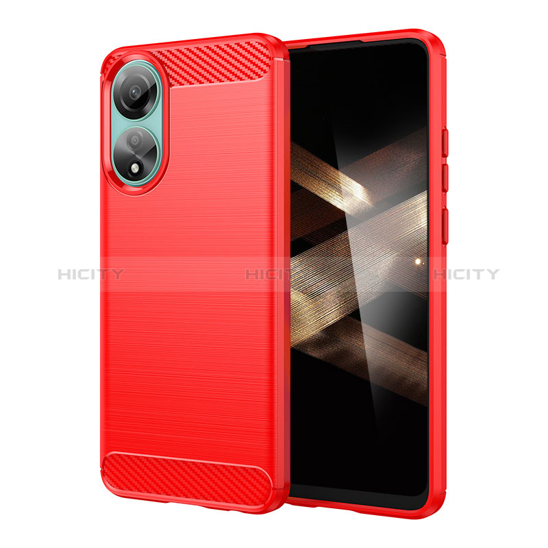 Silikon Hülle Handyhülle Gummi Schutzhülle Flexible Tasche Line für Oppo A78 4G Rot