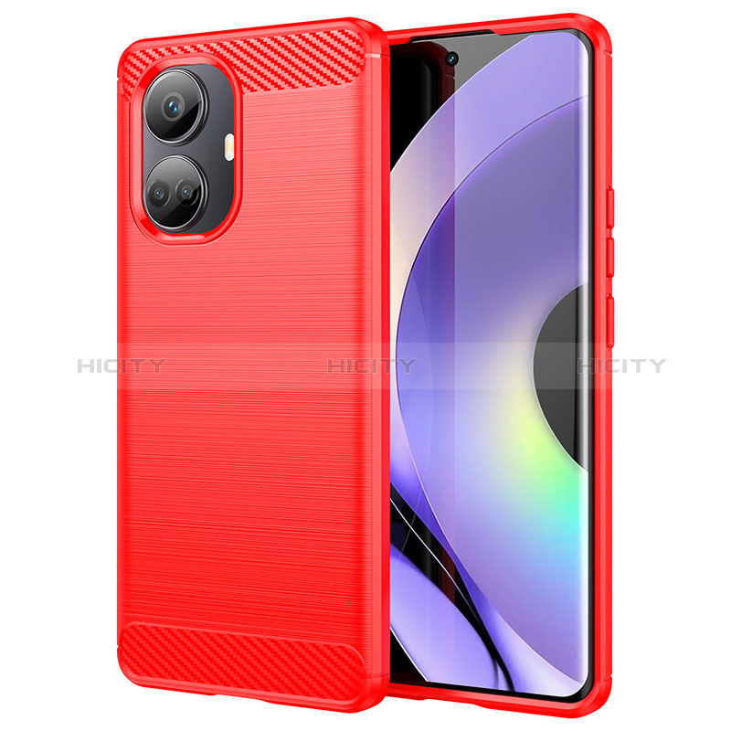 Silikon Hülle Handyhülle Gummi Schutzhülle Flexible Tasche Line für Realme 10 Pro+ Plus 5G Rot Plus