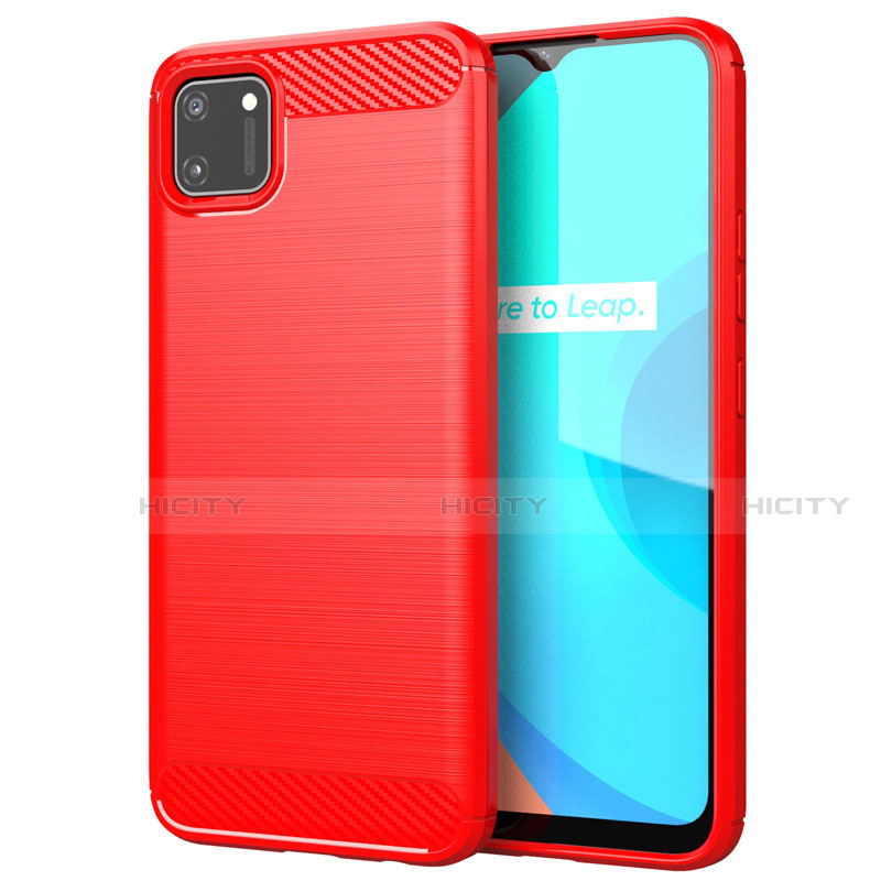 Silikon Hülle Handyhülle Gummi Schutzhülle Flexible Tasche Line für Realme C11 Rot Plus