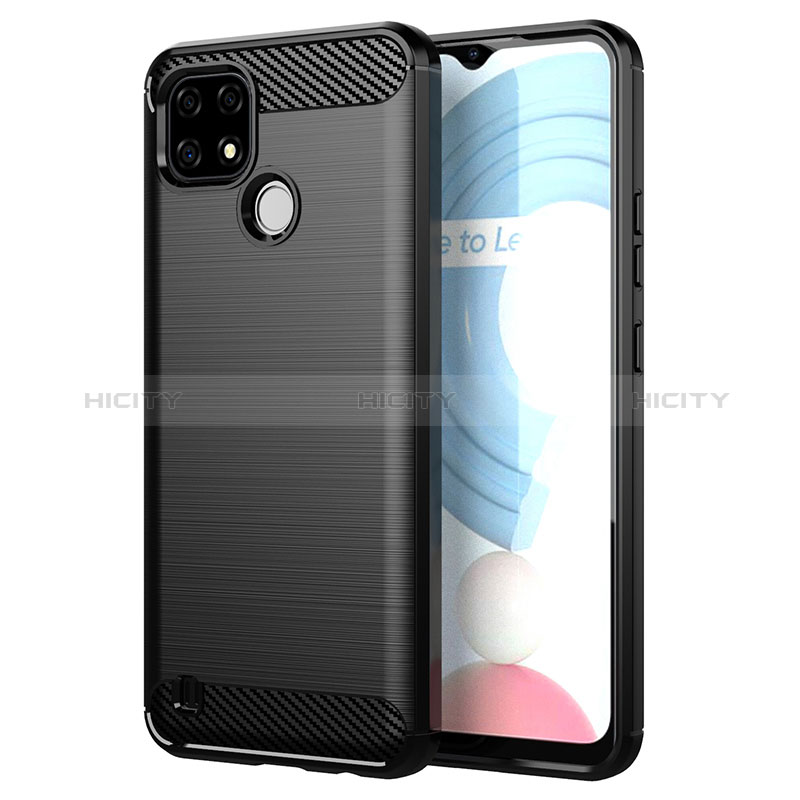 Silikon Hülle Handyhülle Gummi Schutzhülle Flexible Tasche Line für Realme C21 Schwarz Plus