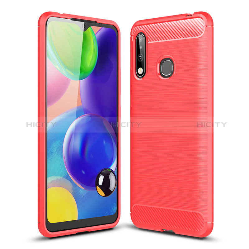 Silikon Hülle Handyhülle Gummi Schutzhülle Flexible Tasche Line für Samsung Galaxy A70E Rot Plus