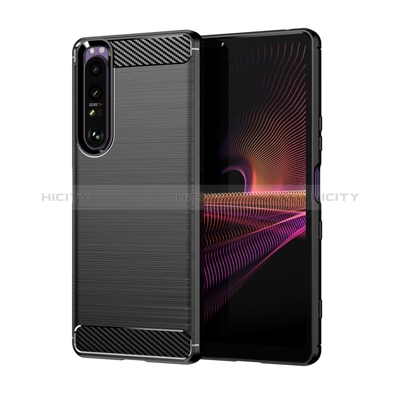 Silikon Hülle Handyhülle Gummi Schutzhülle Flexible Tasche Line für Sony Xperia 1 III Schwarz