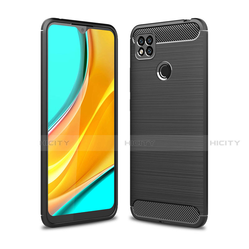 Silikon Hülle Handyhülle Gummi Schutzhülle Flexible Tasche Line für Xiaomi Redmi 9 India Schwarz