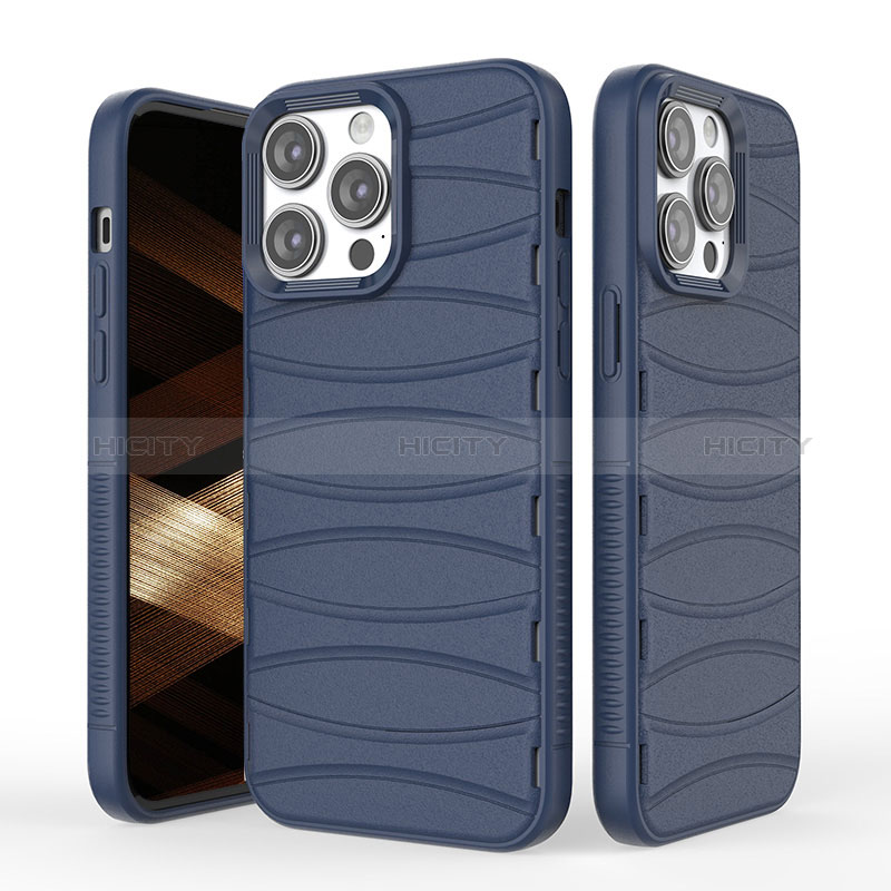 Silikon Hülle Handyhülle Gummi Schutzhülle Flexible Tasche Line KC1 für Apple iPhone 15 Pro Max Blau