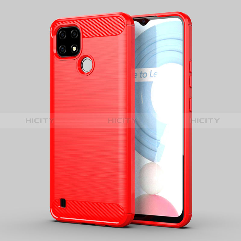 Silikon Hülle Handyhülle Gummi Schutzhülle Flexible Tasche Line MF1 für Realme C21 Rot Plus