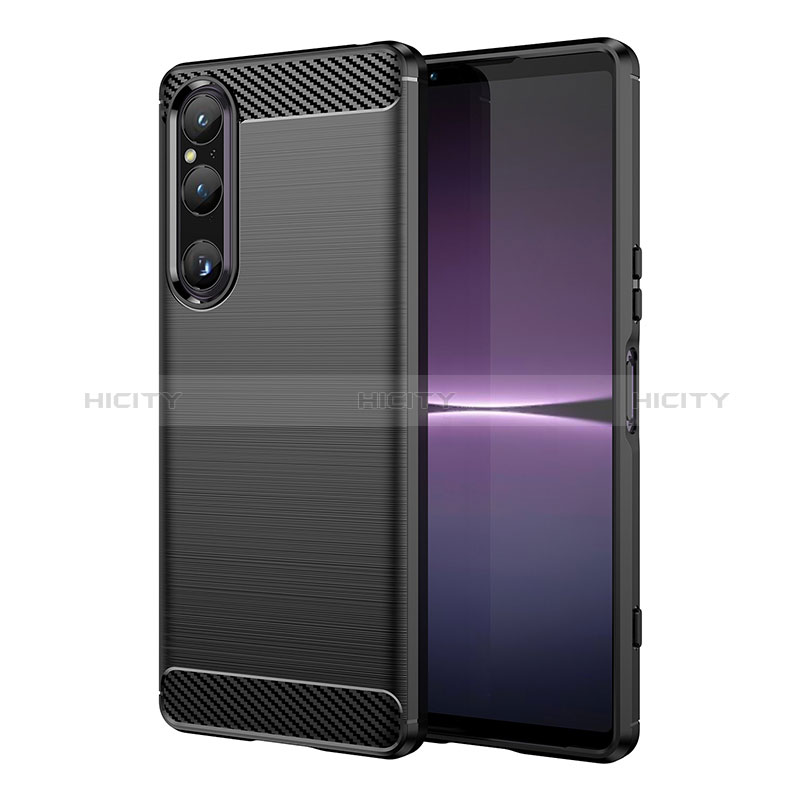 Silikon Hülle Handyhülle Gummi Schutzhülle Flexible Tasche Line MF1 für Sony Xperia 1 V Schwarz Plus