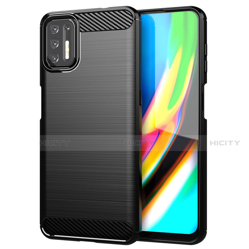 Silikon Hülle Handyhülle Gummi Schutzhülle Flexible Tasche Line S01 für Motorola Moto G9 Plus Schwarz