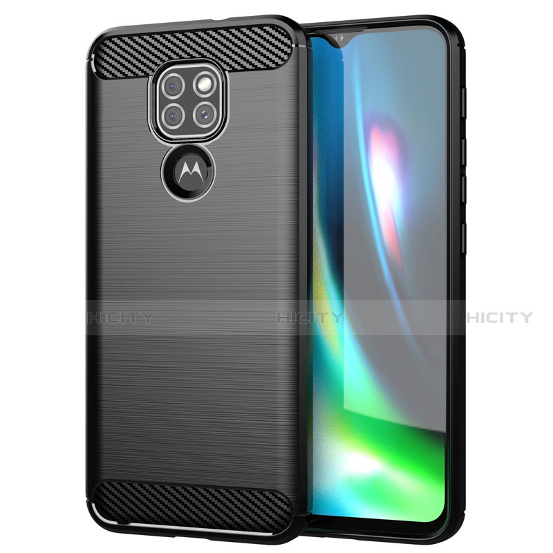 Silikon Hülle Handyhülle Gummi Schutzhülle Flexible Tasche Line S01 für Motorola Moto G9 Schwarz