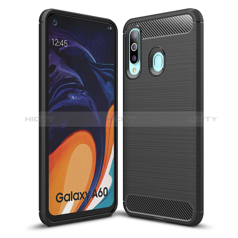 Silikon Hülle Handyhülle Gummi Schutzhülle Flexible Tasche Line WL1 für Samsung Galaxy A60 Schwarz