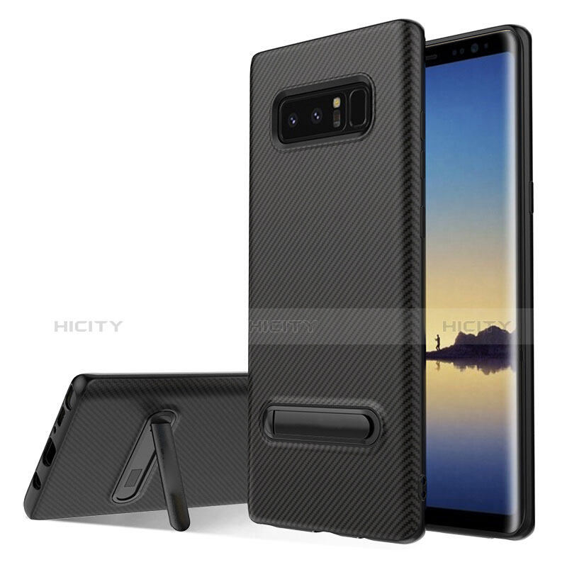 Silikon Hülle Handyhülle Gummi Schutzhülle Köper mit Ständer für Samsung Galaxy Note 8 Duos N950F Schwarz