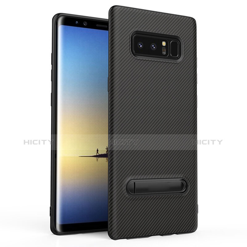 Silikon Hülle Handyhülle Gummi Schutzhülle Köper mit Ständer für Samsung Galaxy Note 8 Duos N950F Schwarz