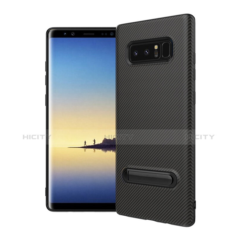 Silikon Hülle Handyhülle Gummi Schutzhülle Köper mit Ständer für Samsung Galaxy Note 8 Duos N950F Schwarz