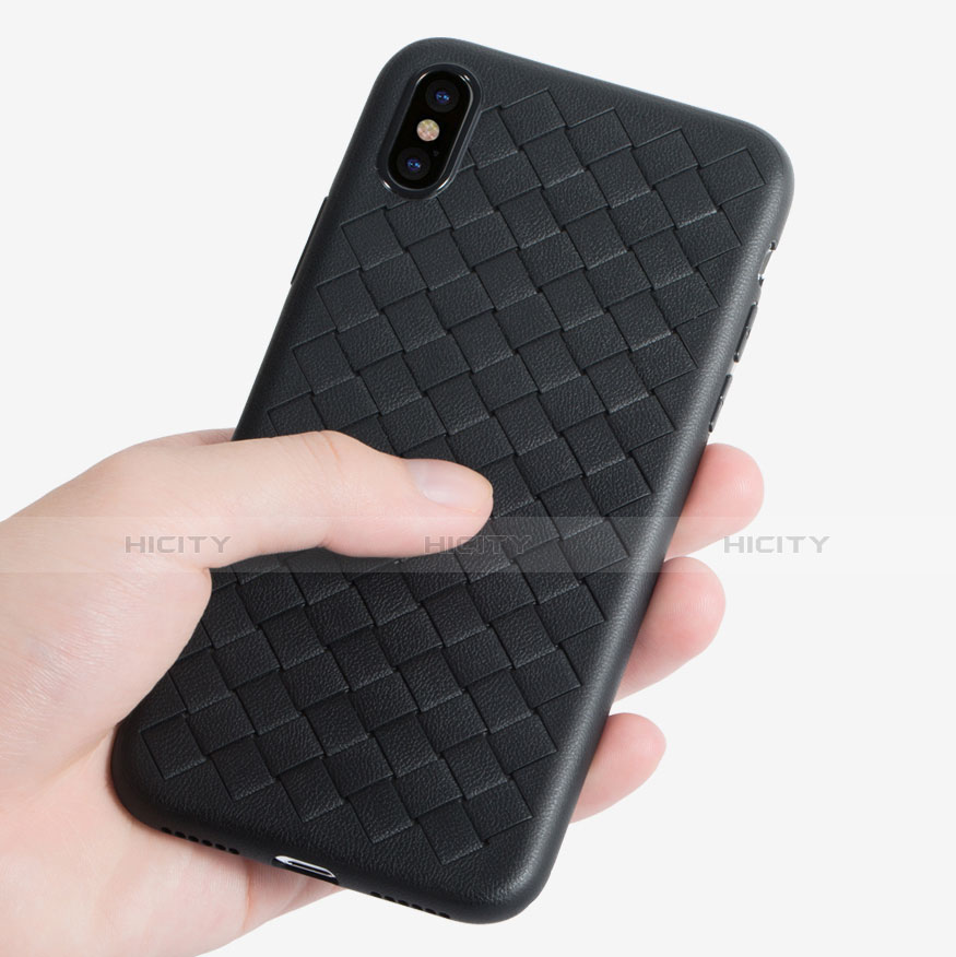 Silikon Hülle Handyhülle Gummi Schutzhülle Leder C01 für Apple iPhone X Schwarz