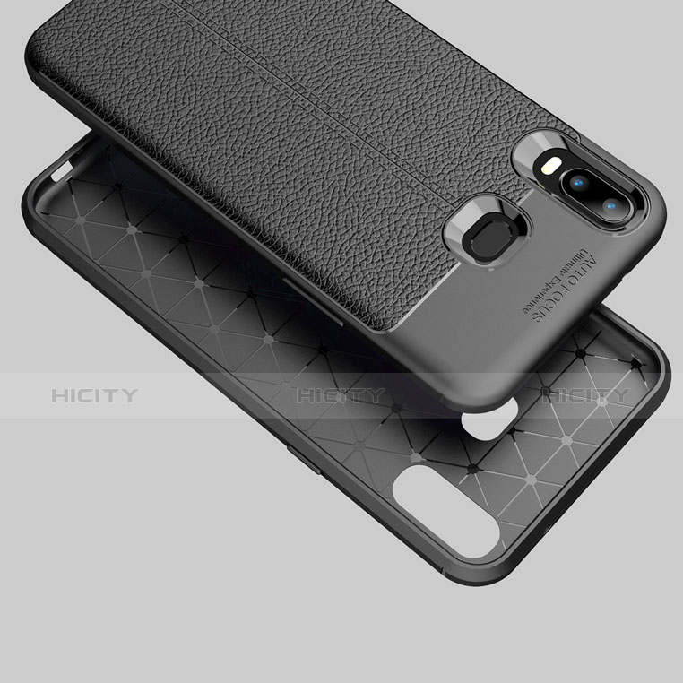 Silikon Hülle Handyhülle Gummi Schutzhülle Leder Q01 für Samsung Galaxy A6s Schwarz