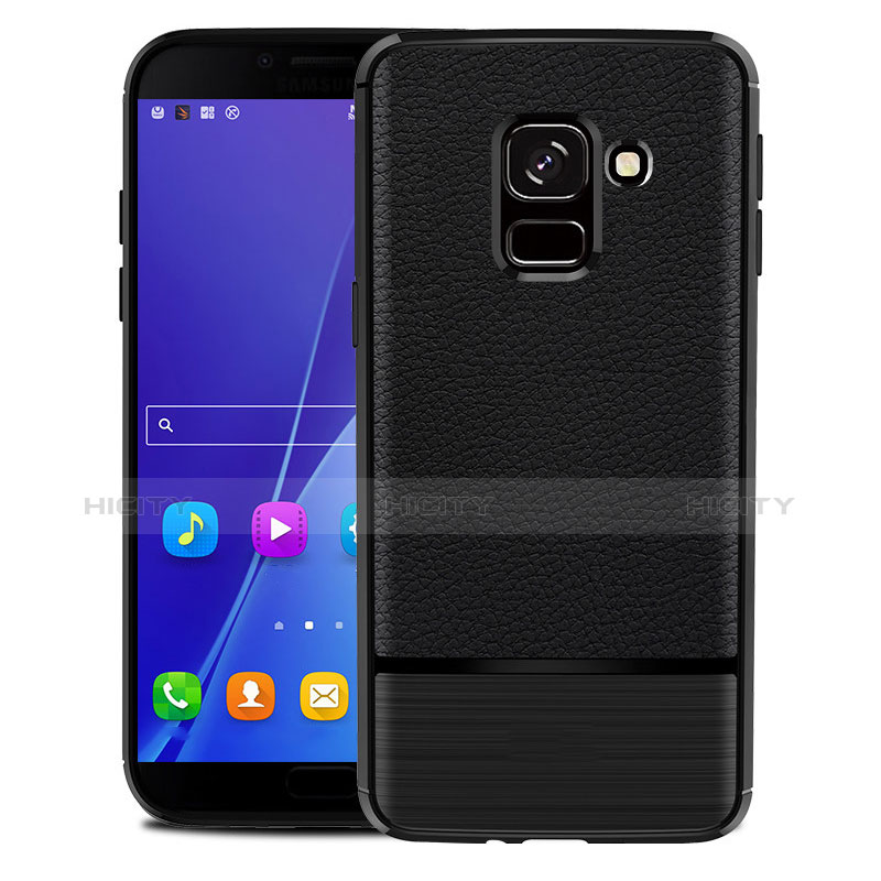 Silikon Hülle Handyhülle Gummi Schutzhülle Leder Q01 für Samsung Galaxy J6 (2018) J600F Schwarz