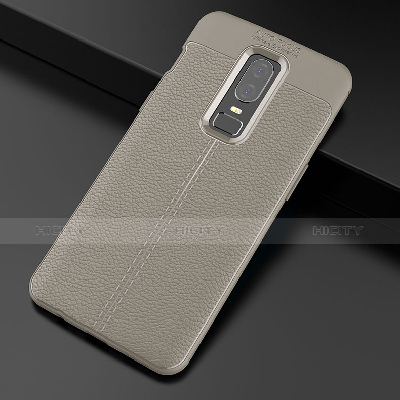 Silikon Hülle Handyhülle Gummi Schutzhülle Leder Tasche für OnePlus 6 Grau