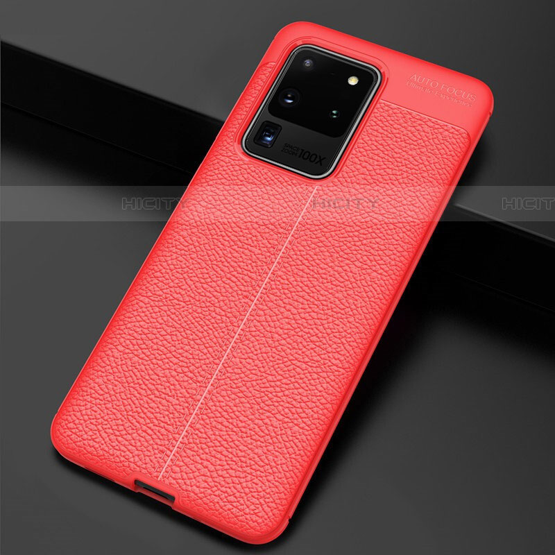 Silikon Hülle Handyhülle Gummi Schutzhülle Leder Tasche H06 für Samsung Galaxy S20 Ultra 5G Rot