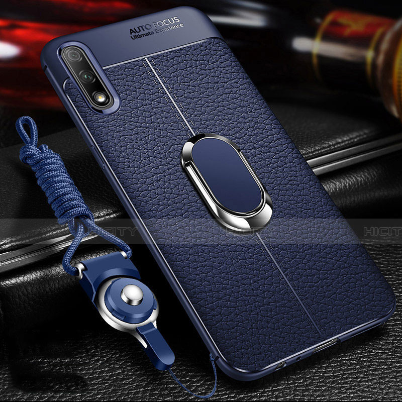 Silikon Hülle Handyhülle Gummi Schutzhülle Leder Tasche mit Magnetisch Fingerring Ständer für Huawei Honor 9X