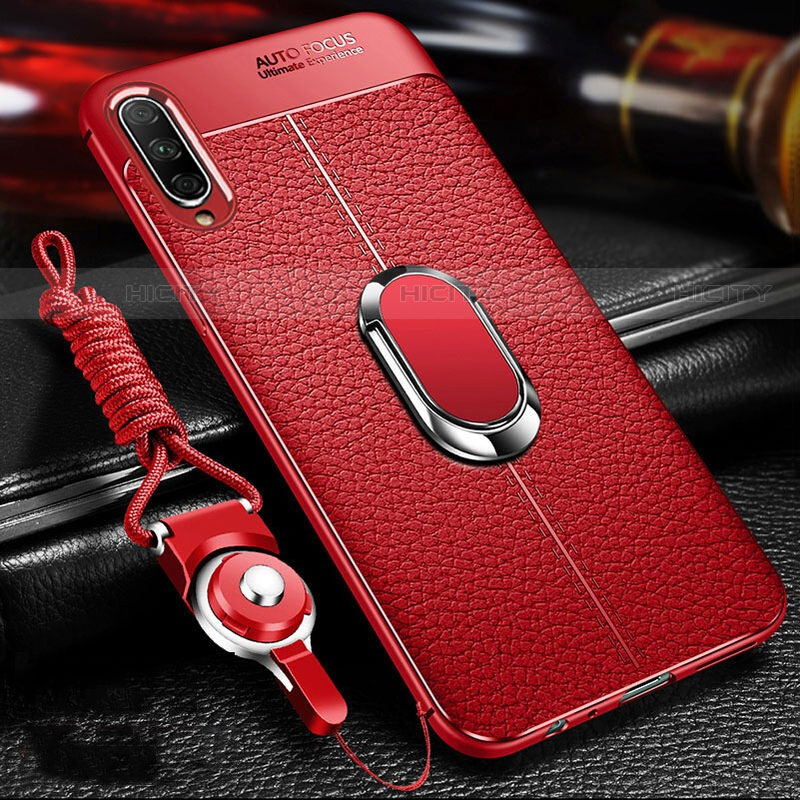 Silikon Hülle Handyhülle Gummi Schutzhülle Leder Tasche mit Magnetisch Fingerring Ständer für Huawei P Smart Pro (2019) Rot