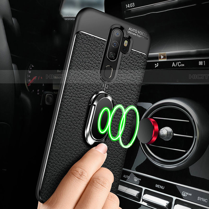 Silikon Hülle Handyhülle Gummi Schutzhülle Leder Tasche mit Magnetisch Fingerring Ständer für Oppo A11