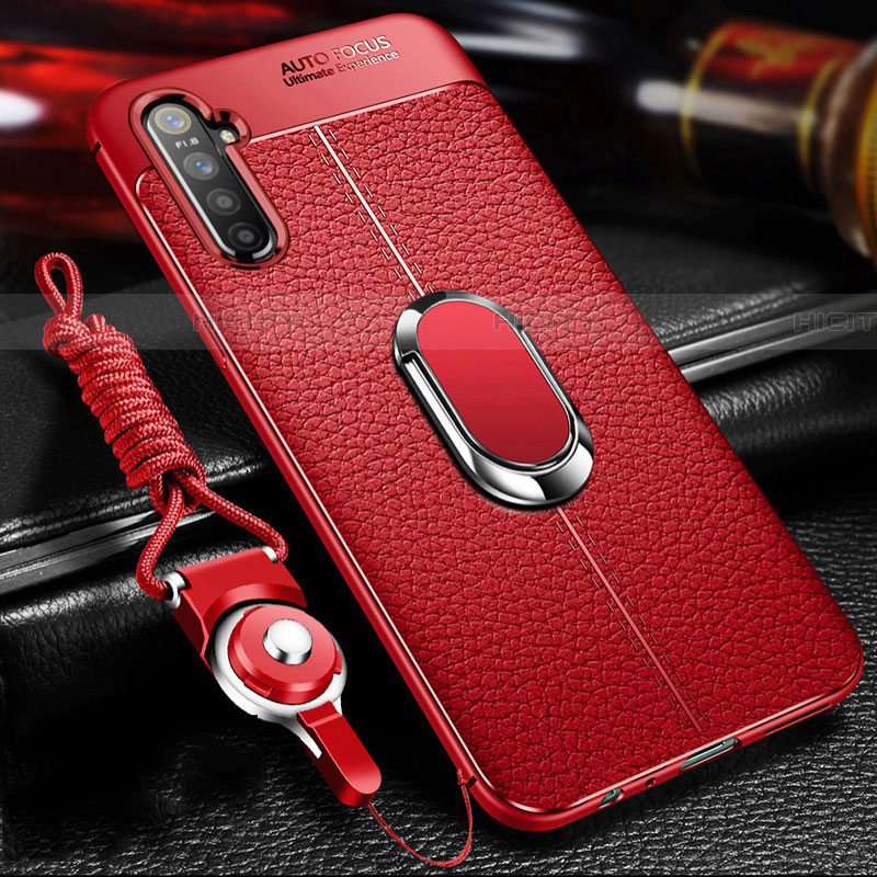 Silikon Hülle Handyhülle Gummi Schutzhülle Leder Tasche mit Magnetisch Fingerring Ständer für Oppo K5 Rot Plus