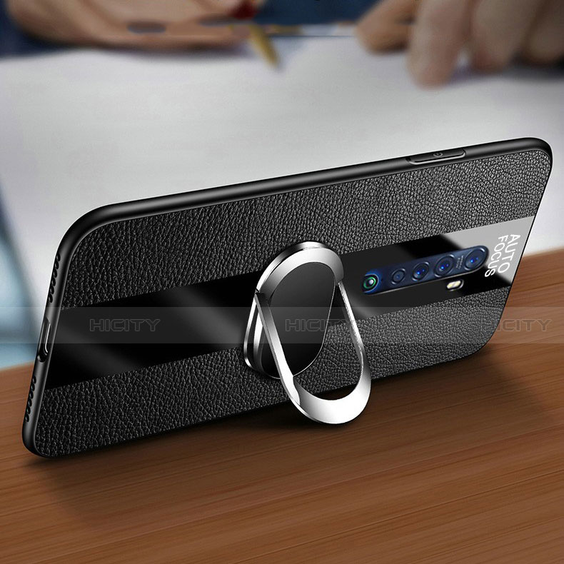 Silikon Hülle Handyhülle Gummi Schutzhülle Leder Tasche mit Magnetisch Fingerring Ständer für Oppo Reno2