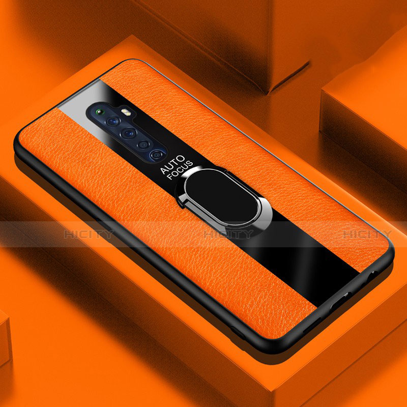 Silikon Hülle Handyhülle Gummi Schutzhülle Leder Tasche mit Magnetisch Fingerring Ständer für Oppo Reno2 Z Orange