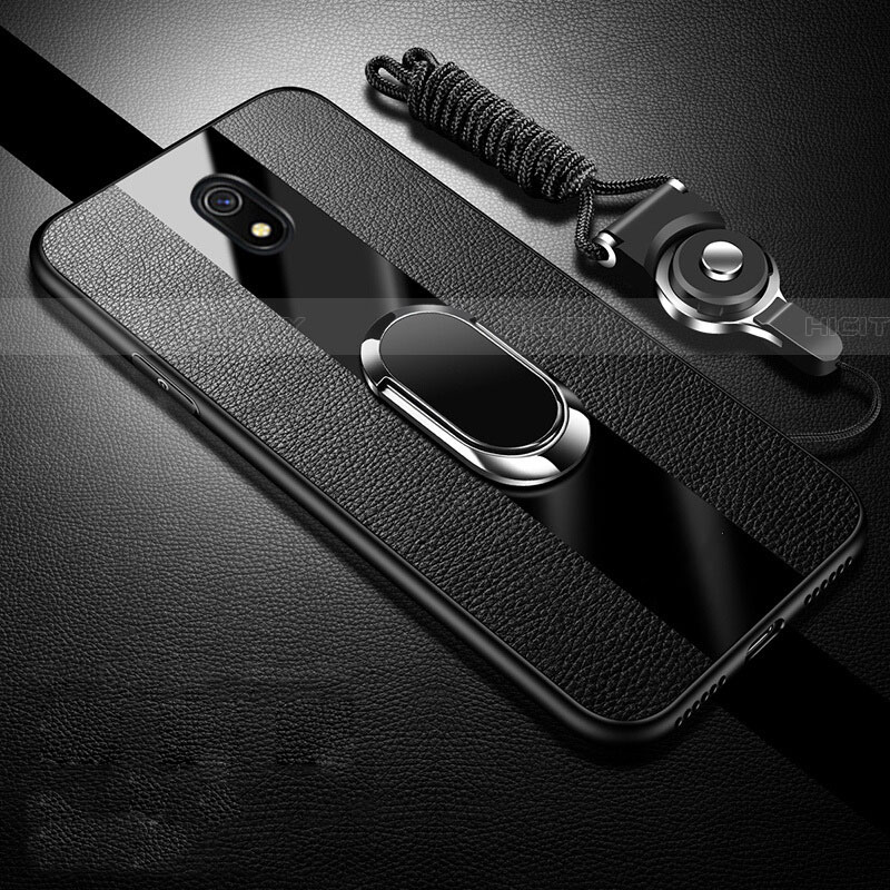 Silikon Hülle Handyhülle Gummi Schutzhülle Leder Tasche mit Magnetisch Fingerring Ständer für Xiaomi Redmi 8A Schwarz