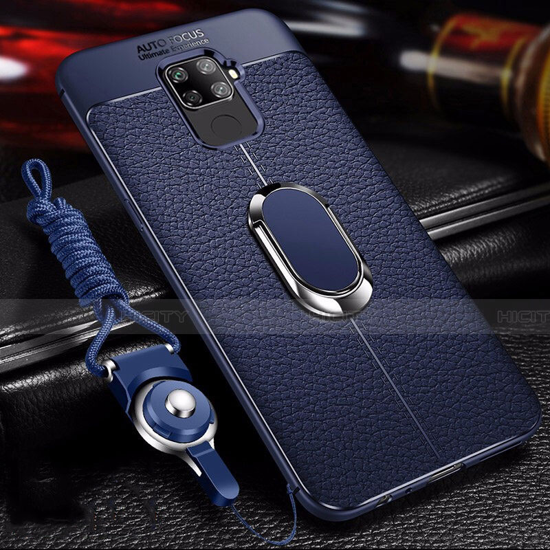 Silikon Hülle Handyhülle Gummi Schutzhülle Leder Tasche mit Magnetisch Fingerring Ständer S01 für Huawei Mate 30 Lite Blau Plus