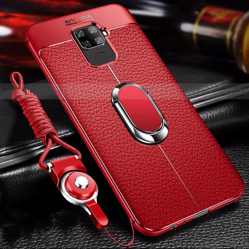 Silikon Hülle Handyhülle Gummi Schutzhülle Leder Tasche mit Magnetisch Fingerring Ständer S01 für Huawei Nova 5i Pro Rot Plus