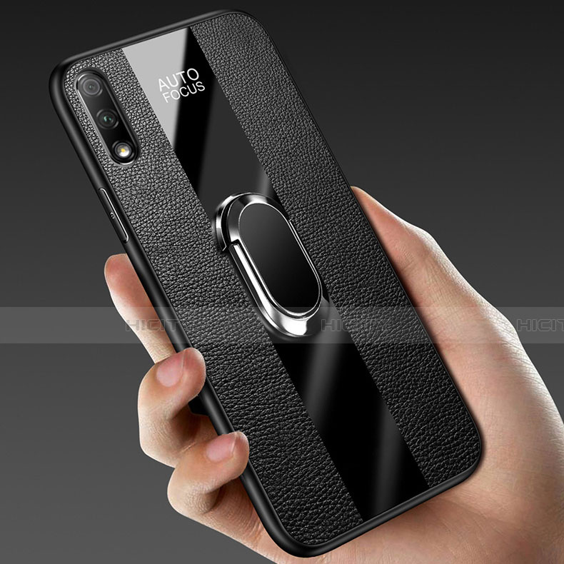 Silikon Hülle Handyhülle Gummi Schutzhülle Leder Tasche mit Magnetisch Fingerring Ständer S01 für Huawei P Smart Z (2019)