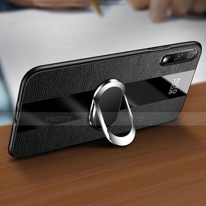 Silikon Hülle Handyhülle Gummi Schutzhülle Leder Tasche mit Magnetisch Fingerring Ständer S01 für Huawei P Smart Z (2019)