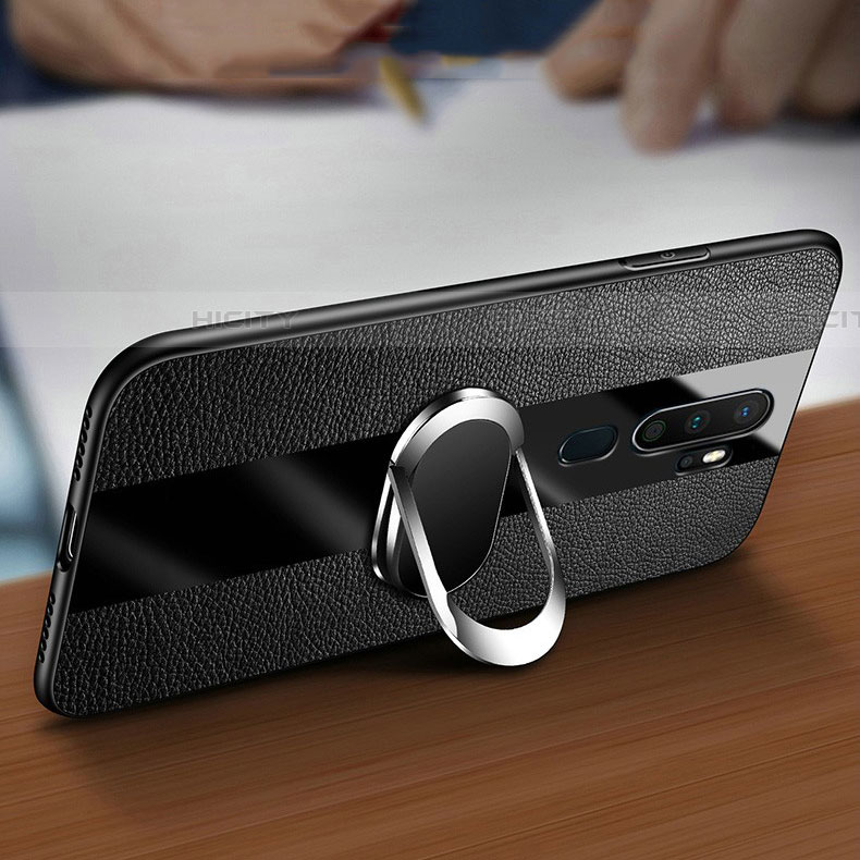 Silikon Hülle Handyhülle Gummi Schutzhülle Leder Tasche mit Magnetisch Fingerring Ständer S01 für Oppo A11 groß