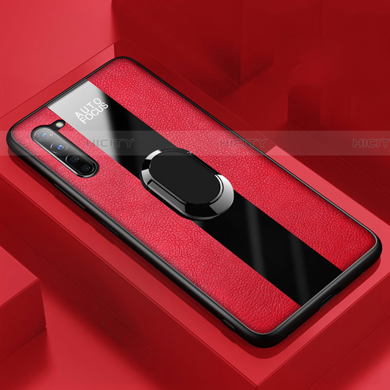 Silikon Hülle Handyhülle Gummi Schutzhülle Leder Tasche mit Magnetisch Fingerring Ständer S01 für Oppo Find X2 Lite Rot