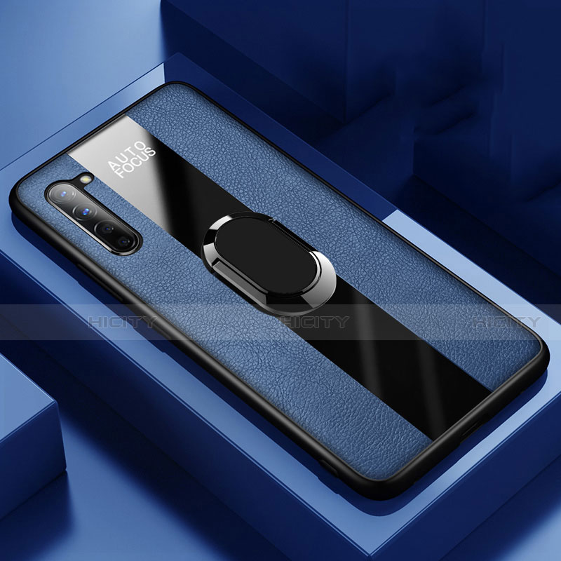 Silikon Hülle Handyhülle Gummi Schutzhülle Leder Tasche mit Magnetisch Fingerring Ständer S01 für Oppo K7 5G Blau