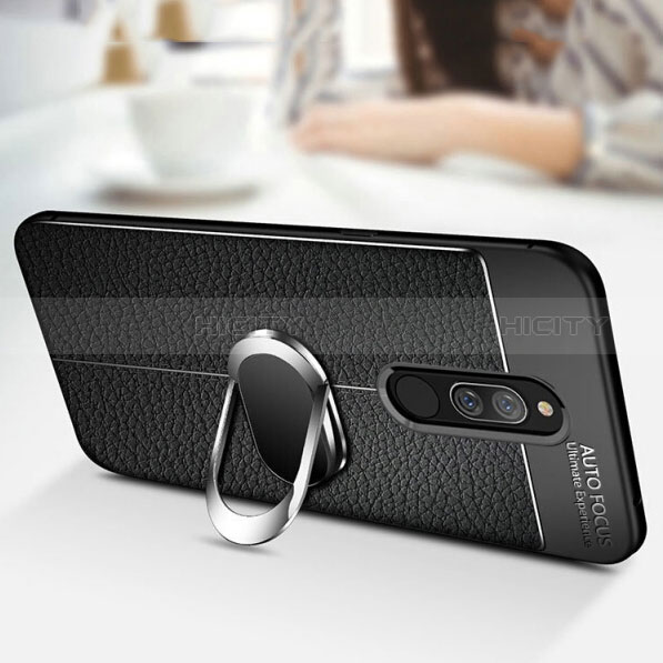 Silikon Hülle Handyhülle Gummi Schutzhülle Leder Tasche mit Magnetisch Fingerring Ständer S01 für Xiaomi Redmi 8 groß