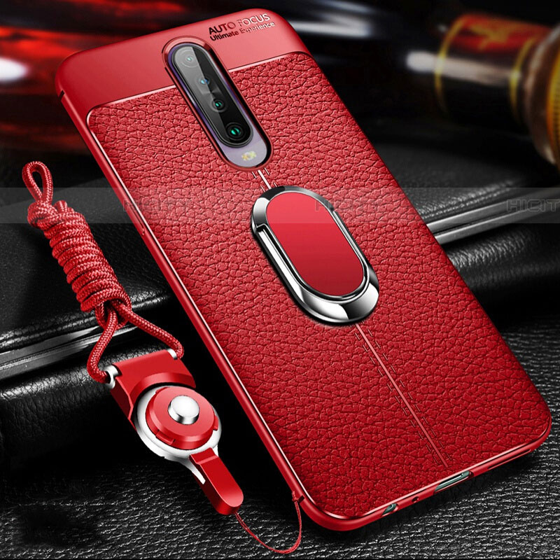 Silikon Hülle Handyhülle Gummi Schutzhülle Leder Tasche mit Magnetisch Fingerring Ständer S01 für Xiaomi Redmi K30 5G Rot