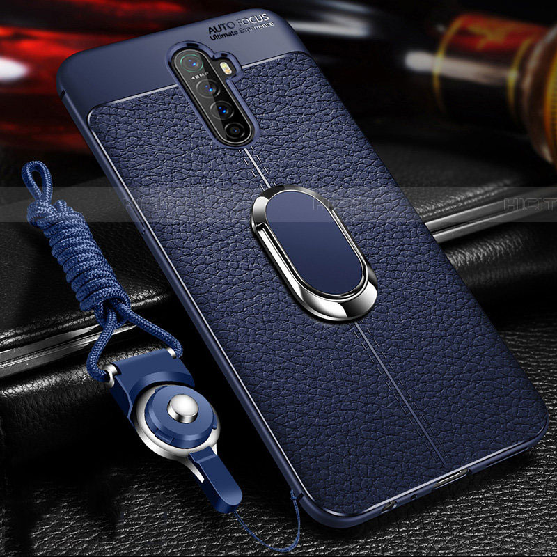 Silikon Hülle Handyhülle Gummi Schutzhülle Leder Tasche mit Magnetisch Fingerring Ständer S02 für Oppo Reno Ace