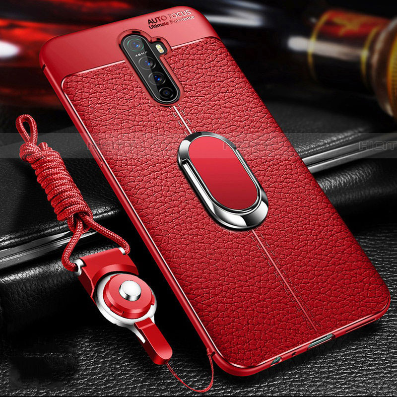 Silikon Hülle Handyhülle Gummi Schutzhülle Leder Tasche mit Magnetisch Fingerring Ständer S02 für Realme X2 Pro Rot