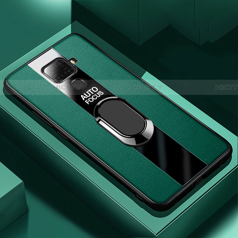 Silikon Hülle Handyhülle Gummi Schutzhülle Leder Tasche mit Magnetisch Fingerring Ständer S03 für Huawei Nova 5i Pro Grün