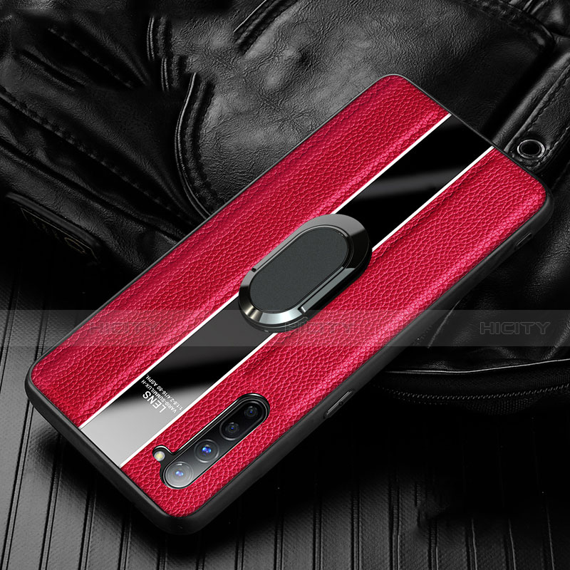 Silikon Hülle Handyhülle Gummi Schutzhülle Leder Tasche mit Magnetisch Fingerring Ständer S03 für Oppo F15 Rot Plus