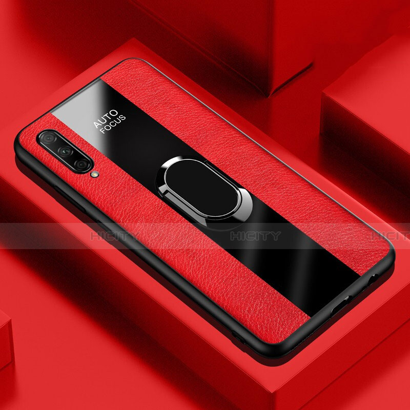 Silikon Hülle Handyhülle Gummi Schutzhülle Leder Tasche mit Magnetisch Fingerring Ständer S04 für Huawei Honor 9X Pro Rot