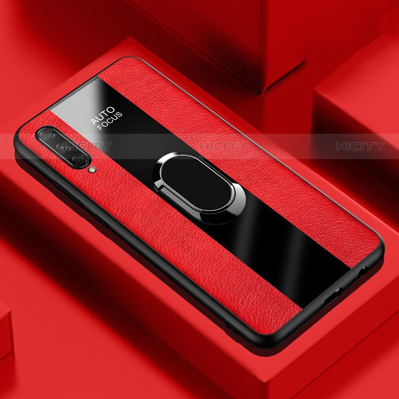 Silikon Hülle Handyhülle Gummi Schutzhülle Leder Tasche mit Magnetisch Fingerring Ständer S04 für Huawei P Smart Pro (2019) Rot