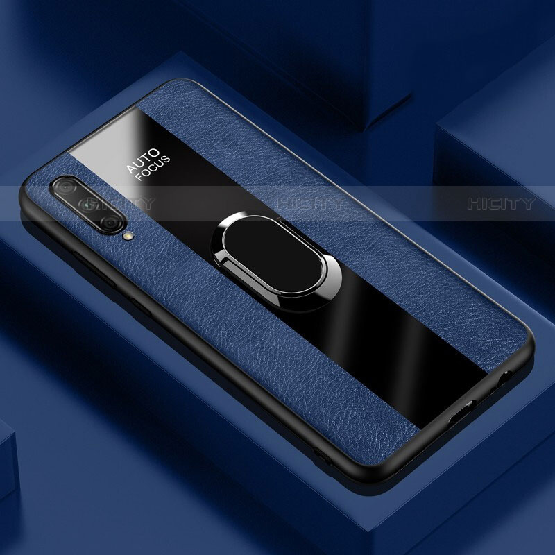 Silikon Hülle Handyhülle Gummi Schutzhülle Leder Tasche mit Magnetisch Fingerring Ständer S04 für Huawei Y9s Blau