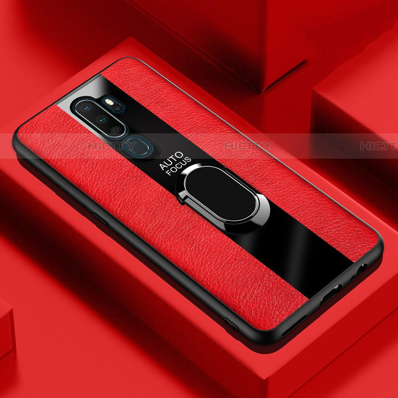 Silikon Hülle Handyhülle Gummi Schutzhülle Leder Tasche mit Magnetisch Fingerring Ständer S04 für Oppo A5 (2020) Rot