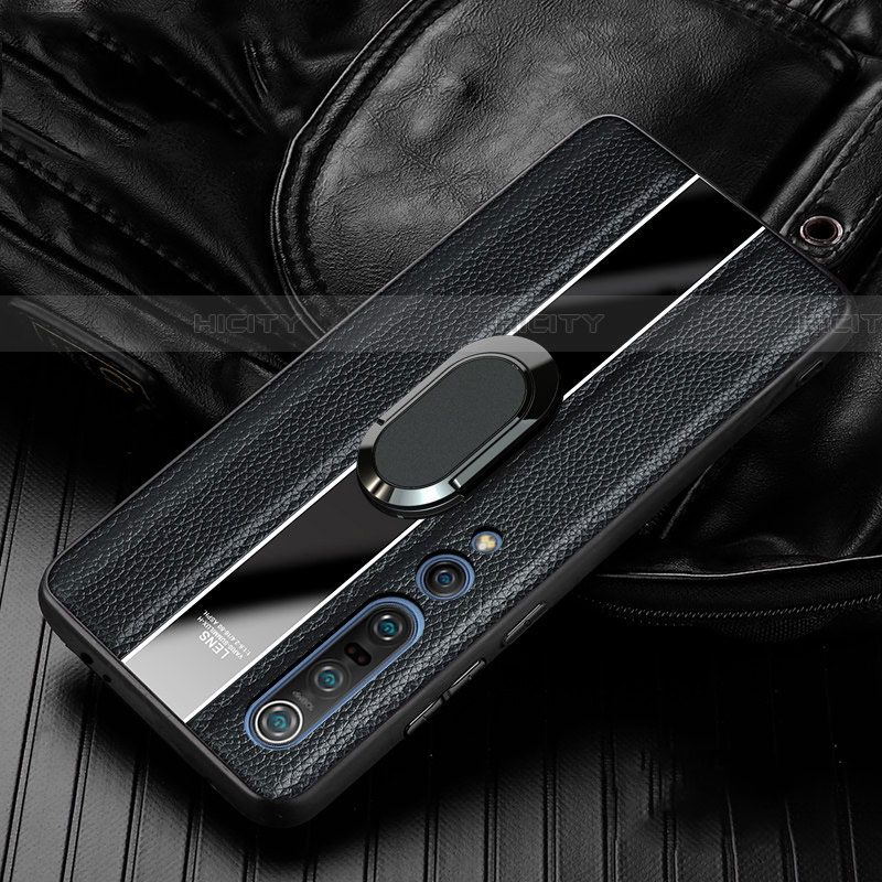 Silikon Hülle Handyhülle Gummi Schutzhülle Leder Tasche mit Magnetisch Fingerring Ständer S06 für Xiaomi Mi 10 Pro groß