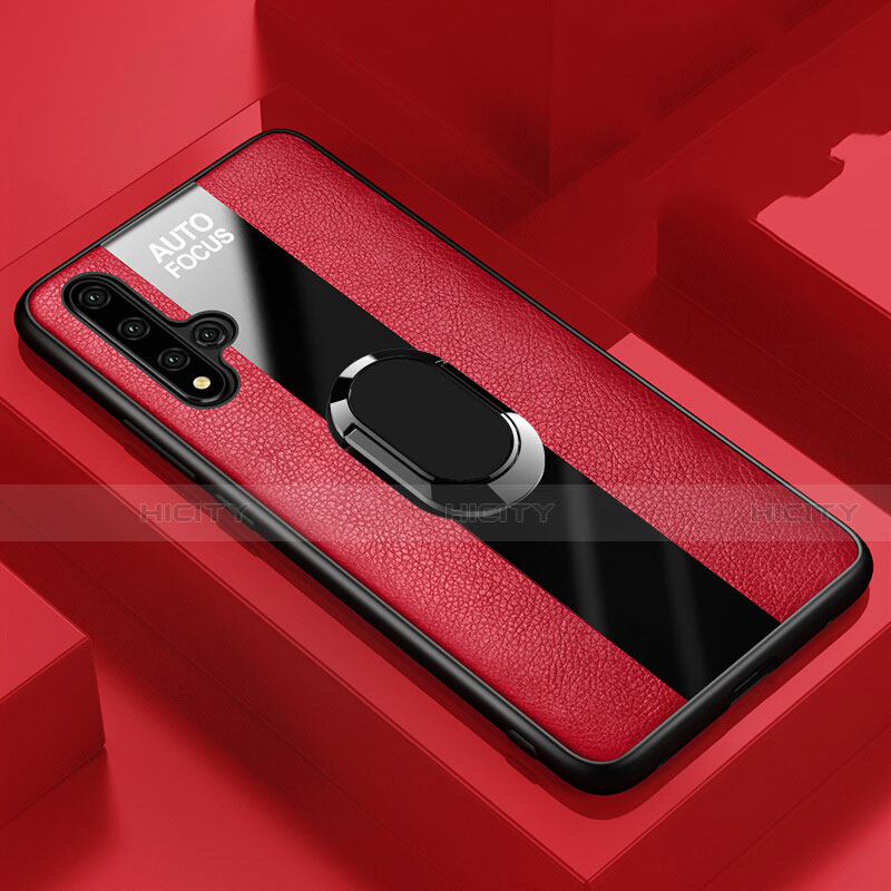 Silikon Hülle Handyhülle Gummi Schutzhülle Leder Tasche mit Magnetisch Fingerring Ständer T01 für Huawei Honor 20 Pro