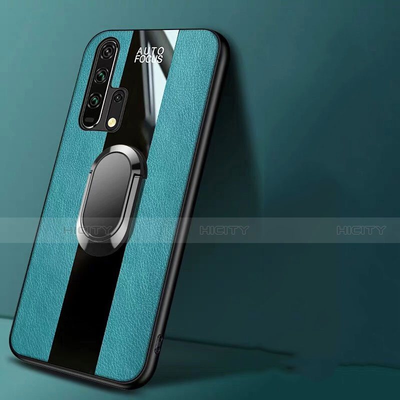 Silikon Hülle Handyhülle Gummi Schutzhülle Leder Tasche mit Magnetisch Fingerring Ständer T01 für Huawei Honor 20 Pro