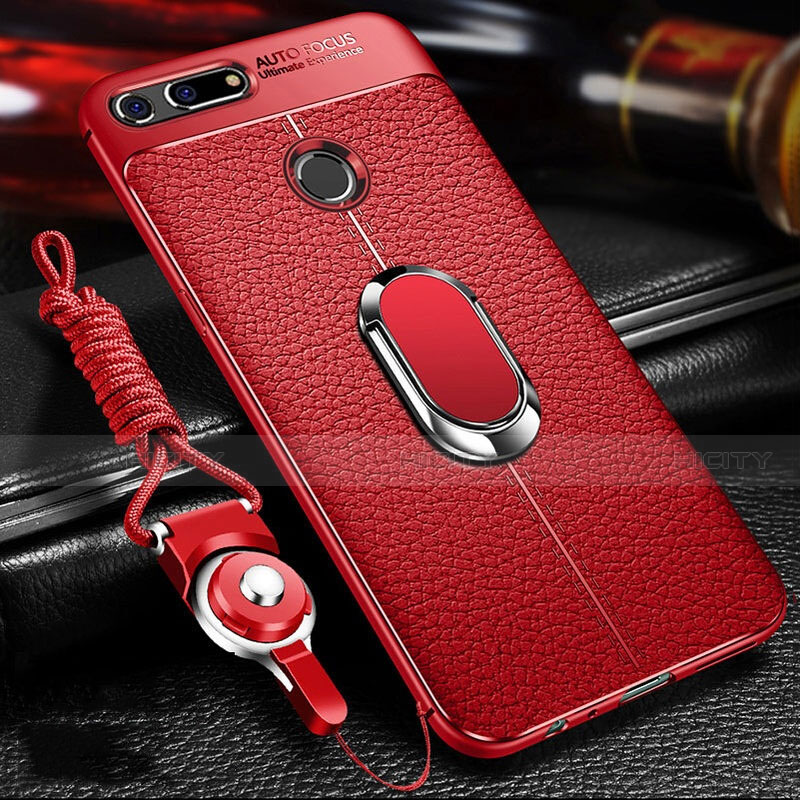 Silikon Hülle Handyhülle Gummi Schutzhülle Leder Tasche mit Magnetisch Fingerring Ständer T01 für Huawei Honor View 20 Rot Plus